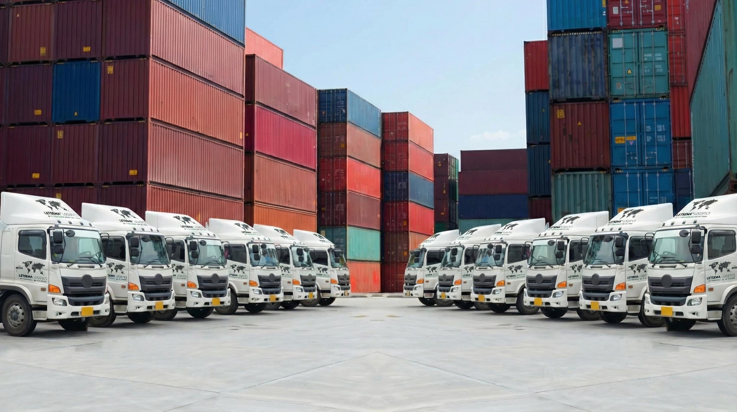Letsema TM Logistics trucks lined up at a container depot